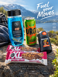 Noah sports- og energigaveeske med energidrikk, müslibar og treningsprodukter