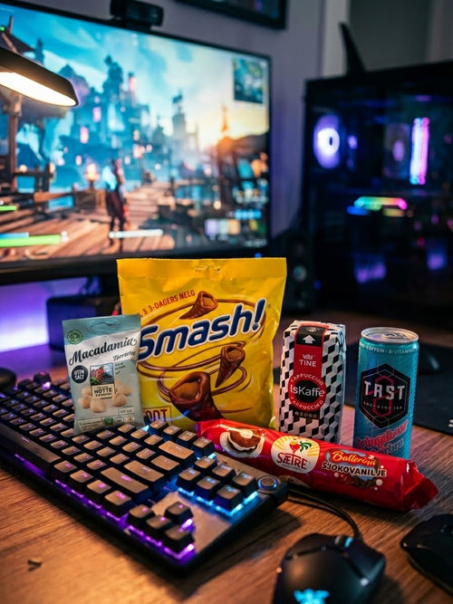 Daniel norsk gaming-gaveeske med snacks, energidrikk og godteri for gamere