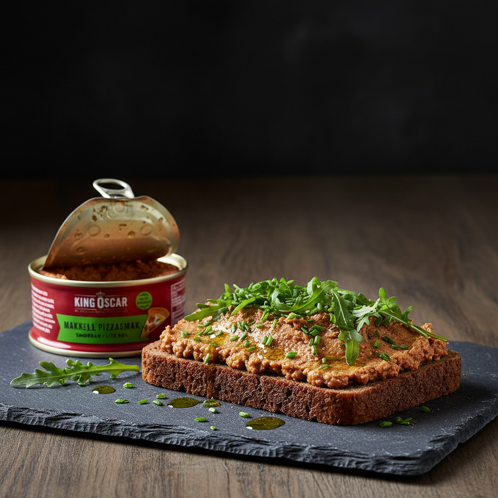 King Oscar på grovbrød — mørk stil