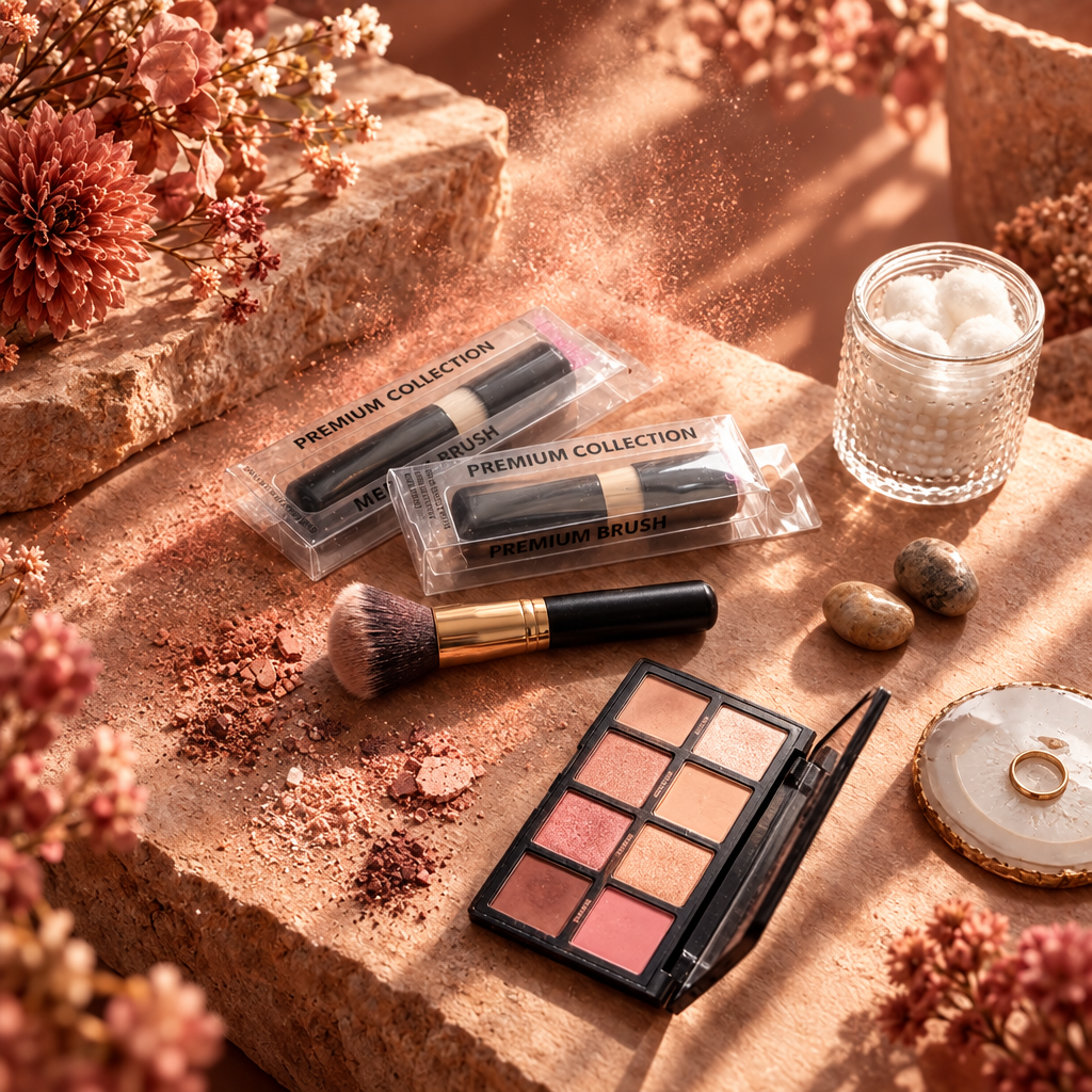 Levende flatlay med Powder Brush